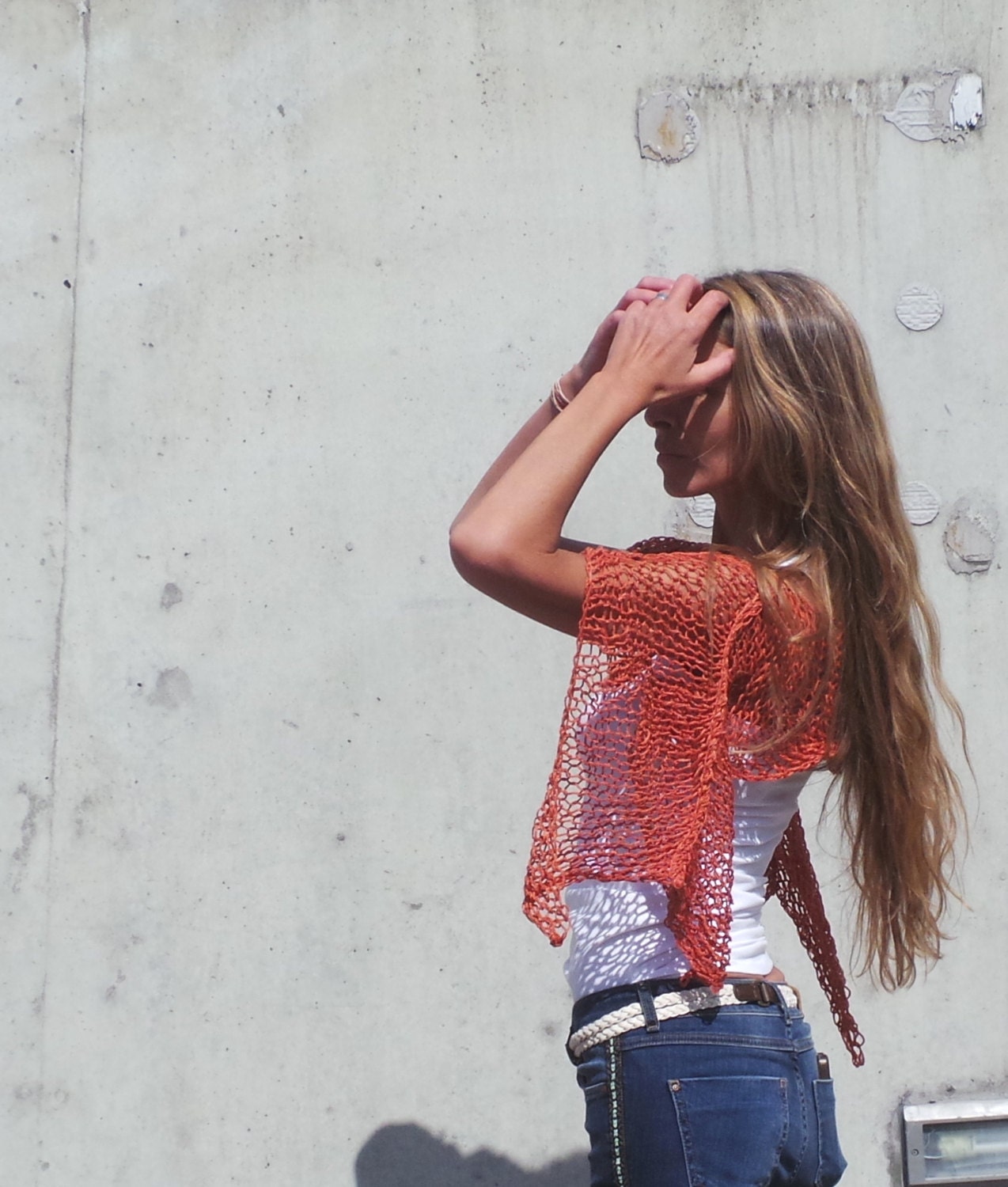 Terracotta red summer beach cover up poncho