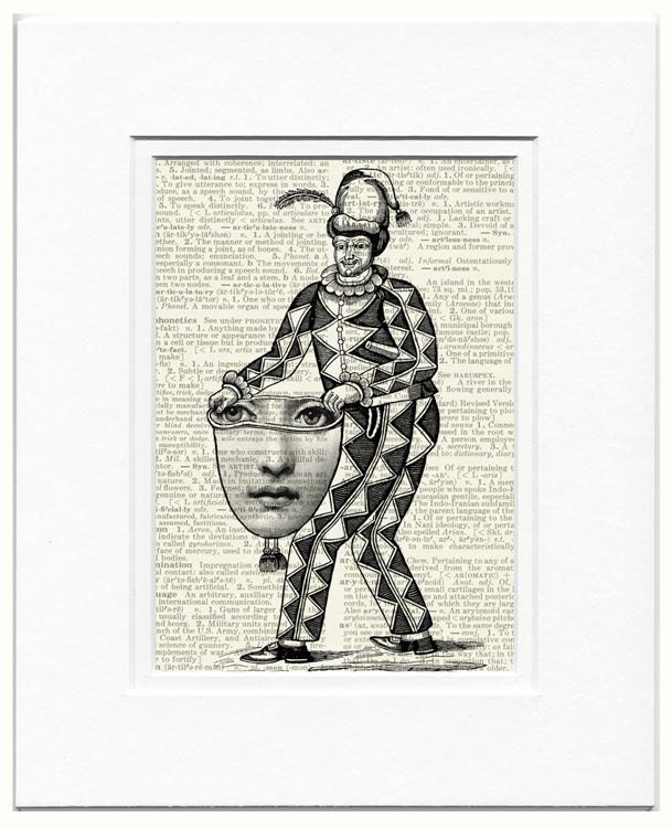Clown - Fornasetti inspired, my original printed on vintage dictionary page