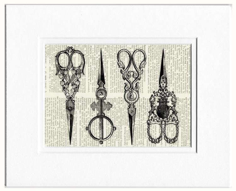 Scissors, vintage scissors printed on page from old dictionary