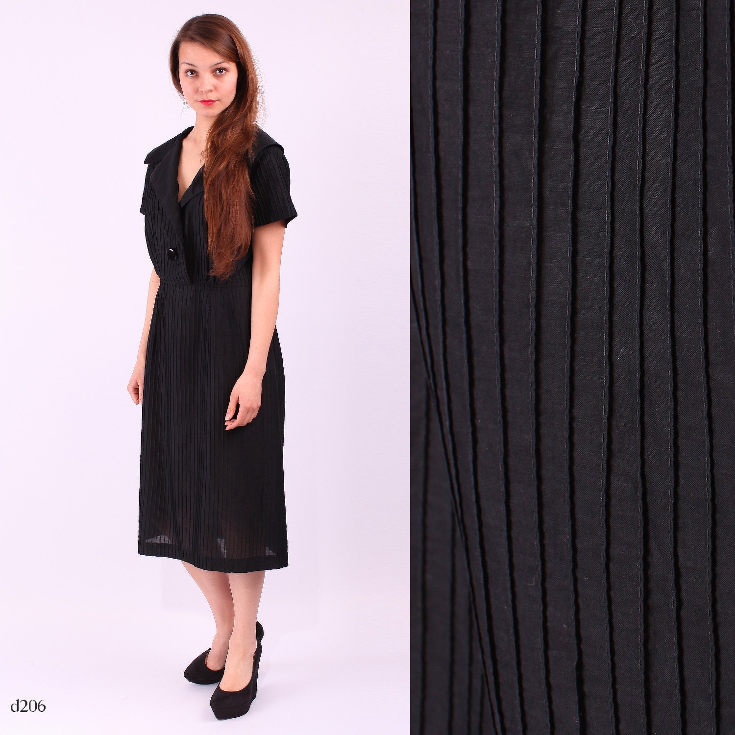 1950s Black Dress / 1950s Little Black Shift Dress / sz Medium