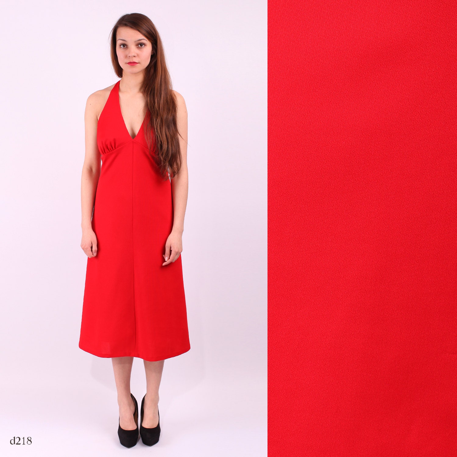 Red Halter Dress / Sexy Open Back Dress / sz Small  to Medium