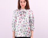 60s Silver Bow Blouse / Pierrot Shimmery Circus Blouse / sz Medium