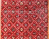 Vintage Red Floral Lattice Turkish Carpet Area Rug