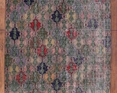 Vintage Emerald Floral Turkish Carpet Area Rug