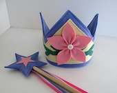 Wool Felt Crown and Wand -- periwinkle and pink
