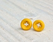 Tiny Earrings - Button Earrings - Post Earrings - Yellow - Summer - Studs - Women or Childrens Jewelry - everyday earrings -Gift under 25