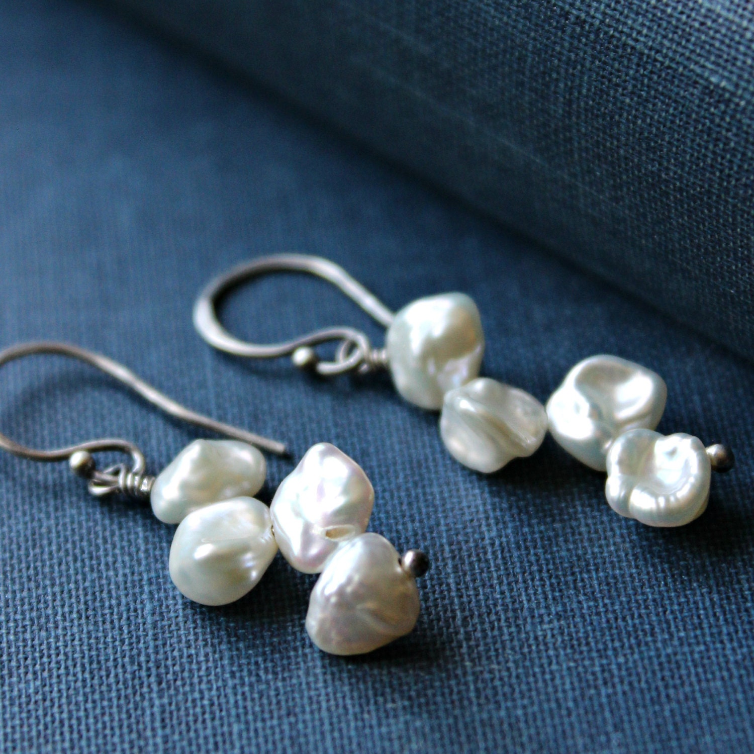 Rustic wedding white Pearl and Sterling Silver earrings, bridal fashion - VIRTUE