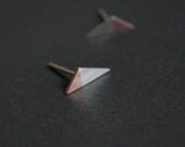 Silver and Copper triangles, petite post earrings