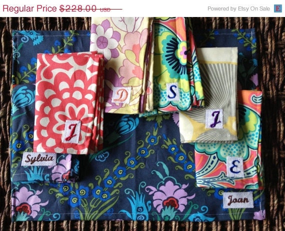 25% OFF Bridal Sale Custom Embroidered Monogram Tea Towel Hanki's - Bridesmaids Gift Set of 12 FREE SHIPPING
