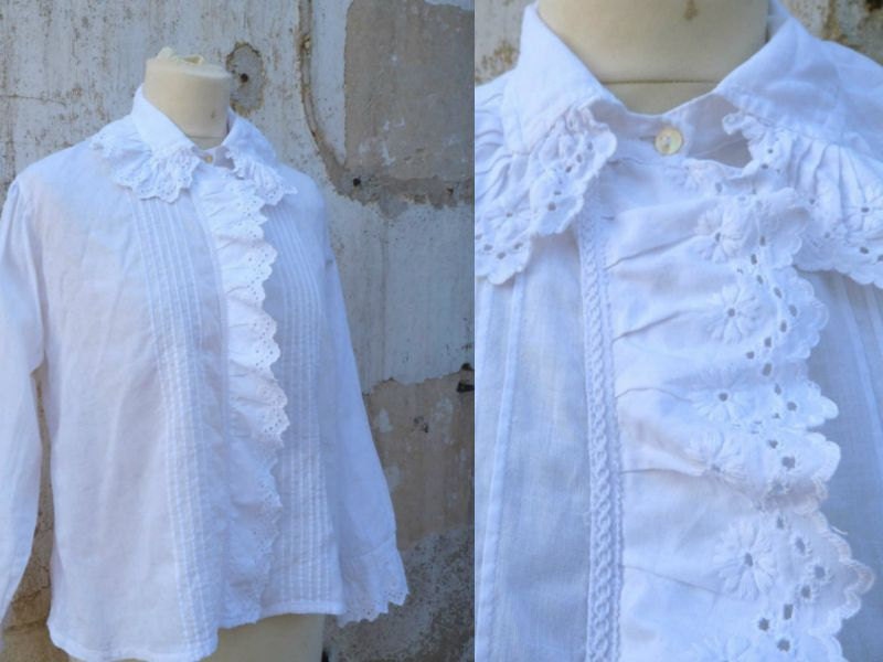 Vintage  Edwardian French white cotton blouse size S/M