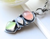 Bright Stone, Necklace, Pastel Colors, Green, Pink, Blue, Oxidized Silver Setting, Modern, Garden Shades - Gift for Mom, Recycled Silver