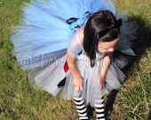 Sewn Belted Tutu Dress w/ Apron Look and Heart and Spade Embellishment - up to 5T - Alice in Wonderland Birthday Tutu - Halloween Costume