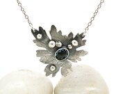 Sterling Silver Leaf Necklace London Blue Topaz Rustic Oxidized One of a Kind Jewelry - Rain Dance Necklace