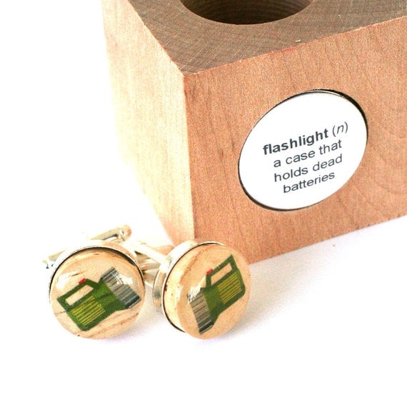Camping Cufflinks, Flashlight Cufflinks, Cork Cufflinks, Upcycled Cufflinks, Camper Gift