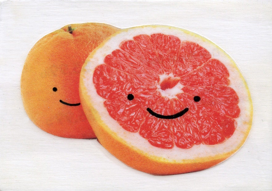 Happy Grapefruit original collage mixed media art