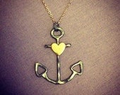 Black and Gold sterling silver and brass anchor necklace