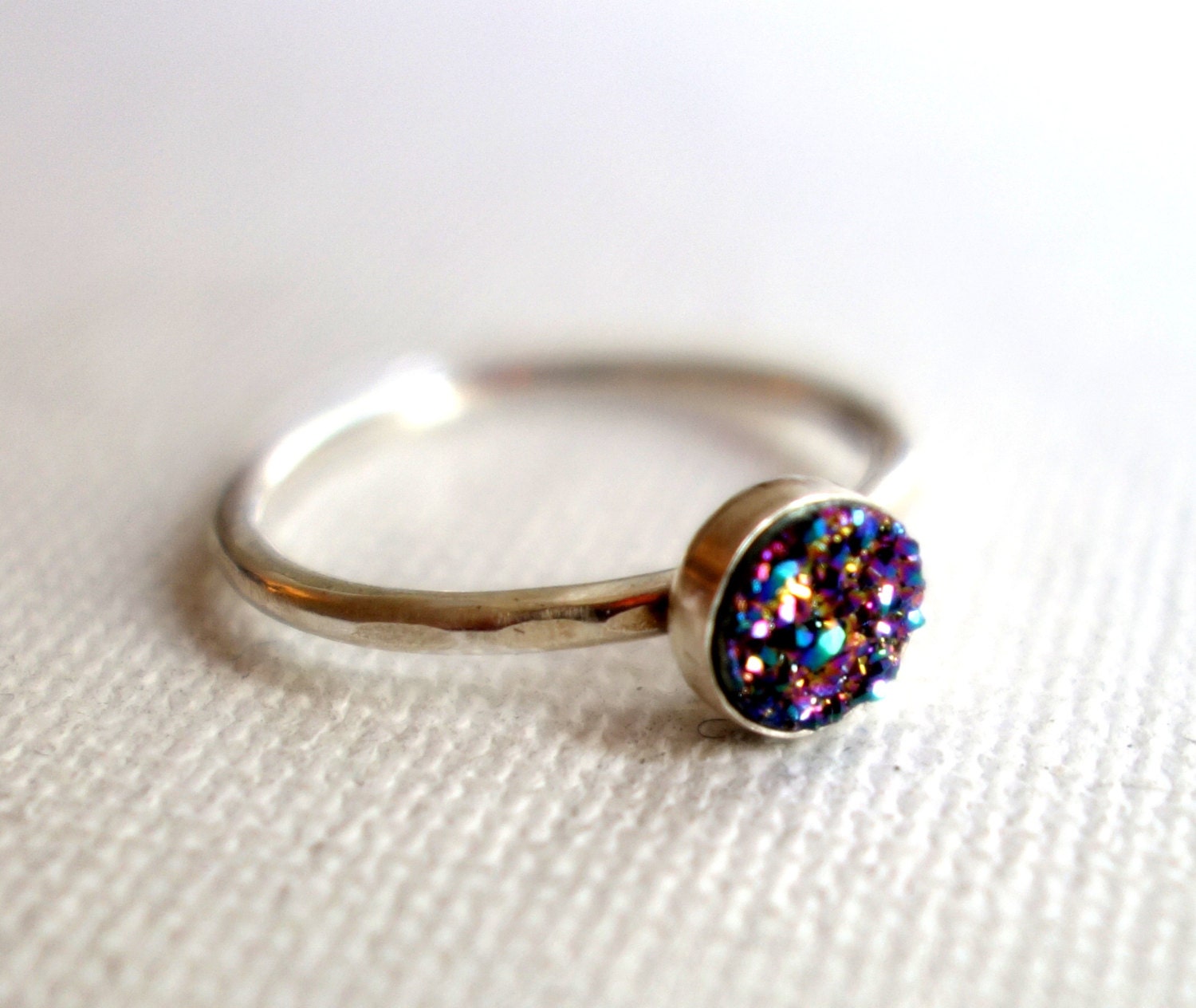 Petite Rainbow Drusy Sterling Silver Ring