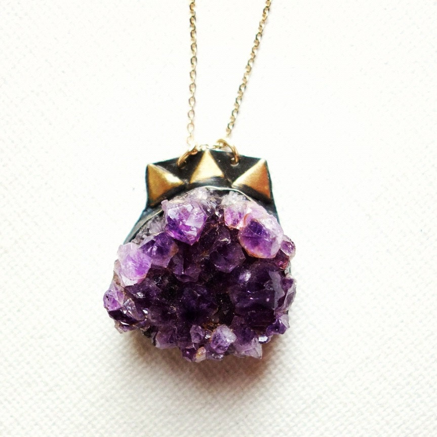 Amethyst Geode Necklace with Triangles