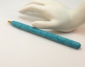 Handcrafted Teal and Turquoise Swirls Polymer Clay Covered Ball Point Pen
