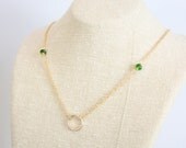 Gemstone Circle Necklace - Gold, Green - Erin