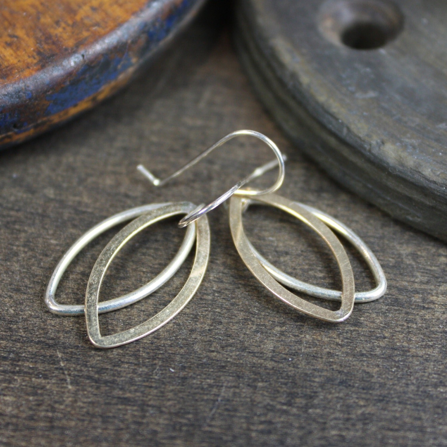 Modern Mixed Metal Earrings - Sterling Silver, Gold