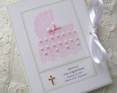 Personalized Baptism, Christening Gift Pink Photo Album Keepsake 4x6 Beaded Baby Girl Pink and Green