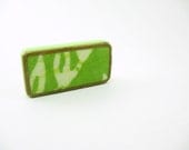 Abstract Fridge Magnet / green white fabric / ready to ship / recycled up cycled one of a kind