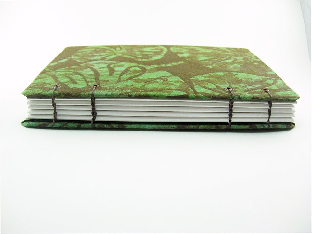 Lilypad Journal  or Sketchbook - Coptic Bound Blank - green and brown