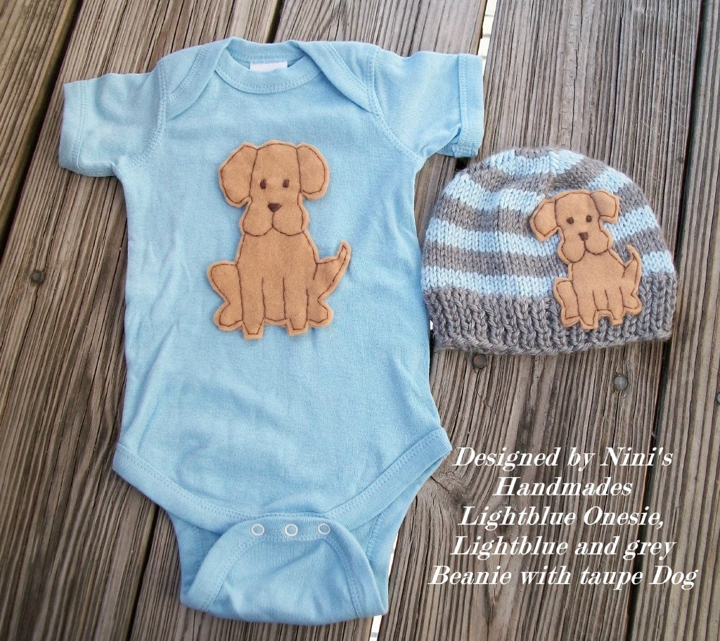 RETRIEVER Dog Onesie and Hat set, Dog  hat, Dog  onesie, bodysuit, striped baby hat, childrens clothing, baby shower gift