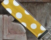 READY TO SHIP-Beautiful Key Fob/Keychain/Wristlet-Mustard-Medium White Dots on Gray