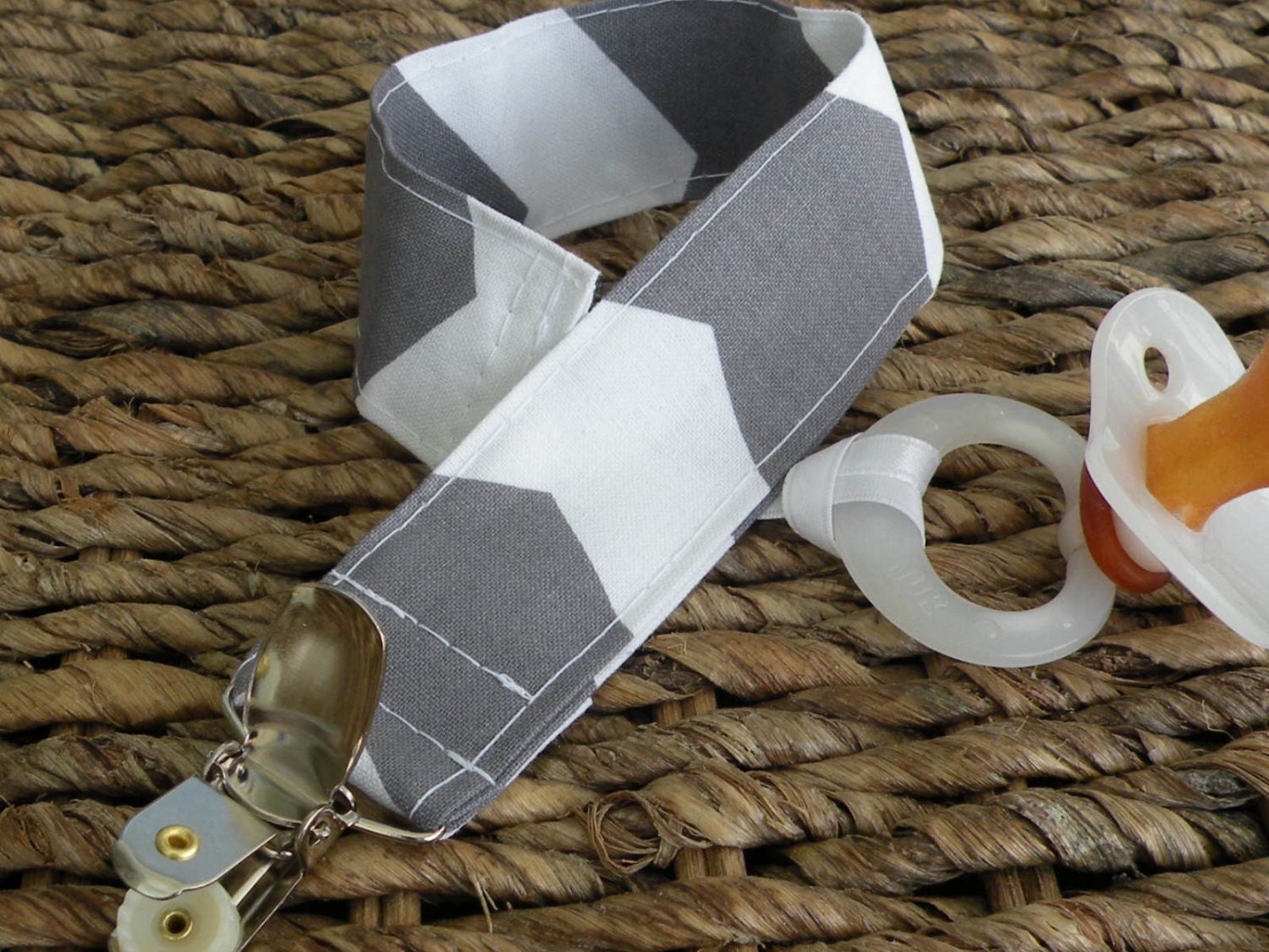 FREE SHIPPING When purchased with A Wrap Or Nursing Cover-Pacifier Holder Binky Clip-Gray Chevron