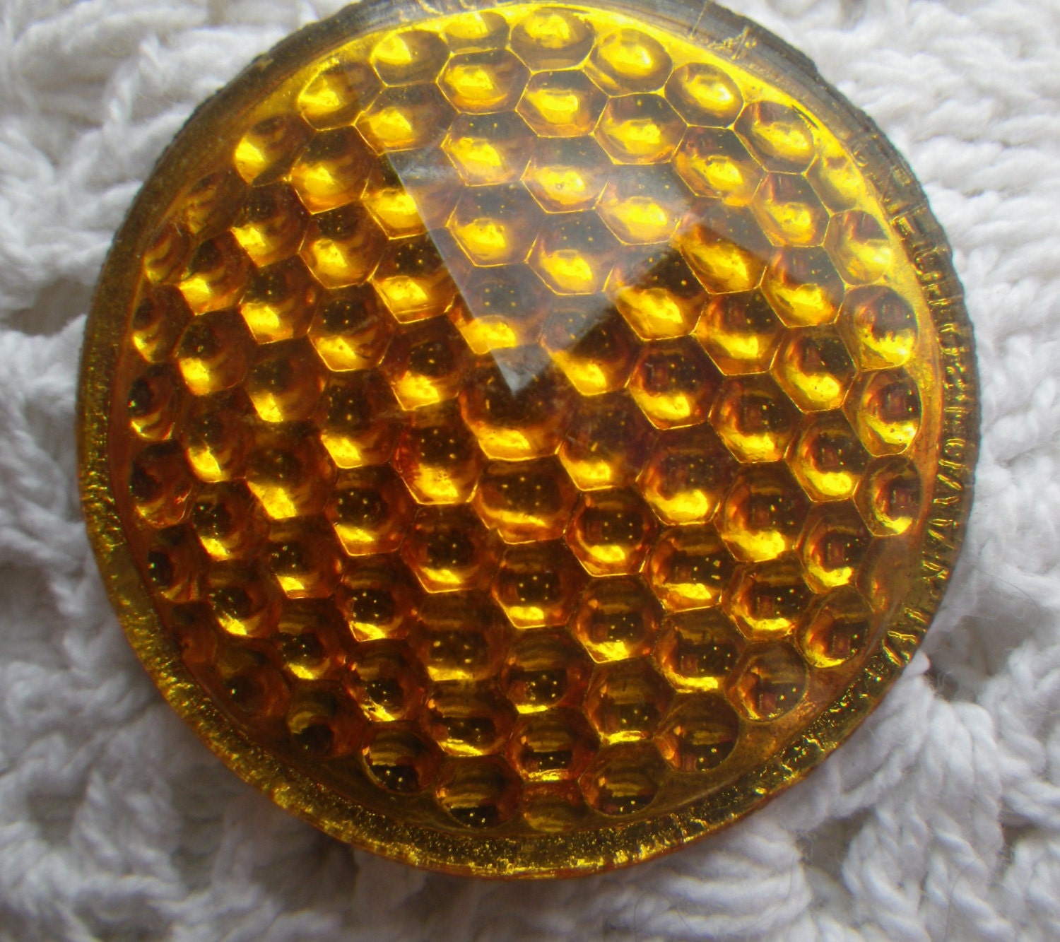 Vintage Golden Honeycomb Large 37mm Glass Vintage Round Reflector Cabochons 2