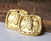 Etsy, Etsy Jewelry, Etsy Vintage, Late 80s, Early 90s Earrings, Gold Matte Carved Earrings, Fish Earrings, Dangle Earrings