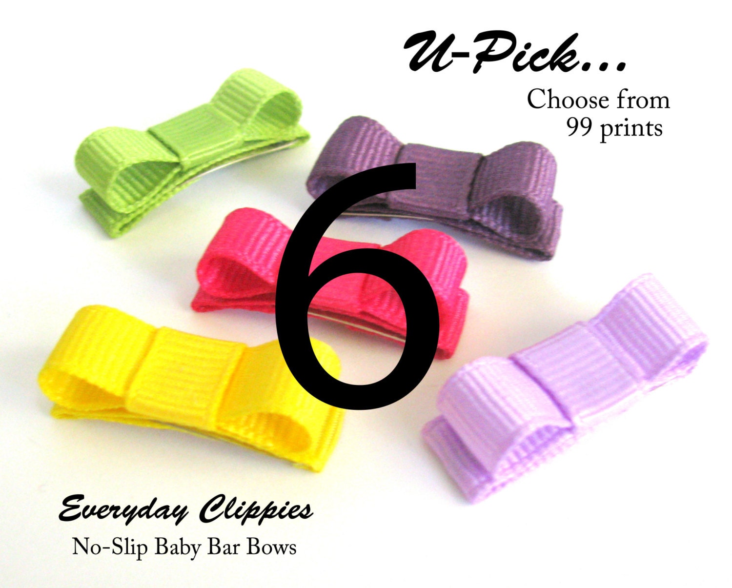 Baby Hair Bow Clips - U-Pick 6 No -Slip Baby Hair Bar Bows Snap Clips -  Babies, Newborns, Toddlers, and Baby Girls ....Choose from 99