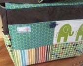Custom Diaper Bag - Handmade - Large - Prints - Unisex - Boy Girl - Lots of Pockets - Multi Color - Polka Dot - Elephant