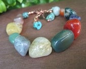 Dream Charm Bracelet - Chunky - Stone - Natural - Rainbow - Colorful - Adjustable - Gemstone - Dangle - Copper - Mixed Metal -  Bohochic