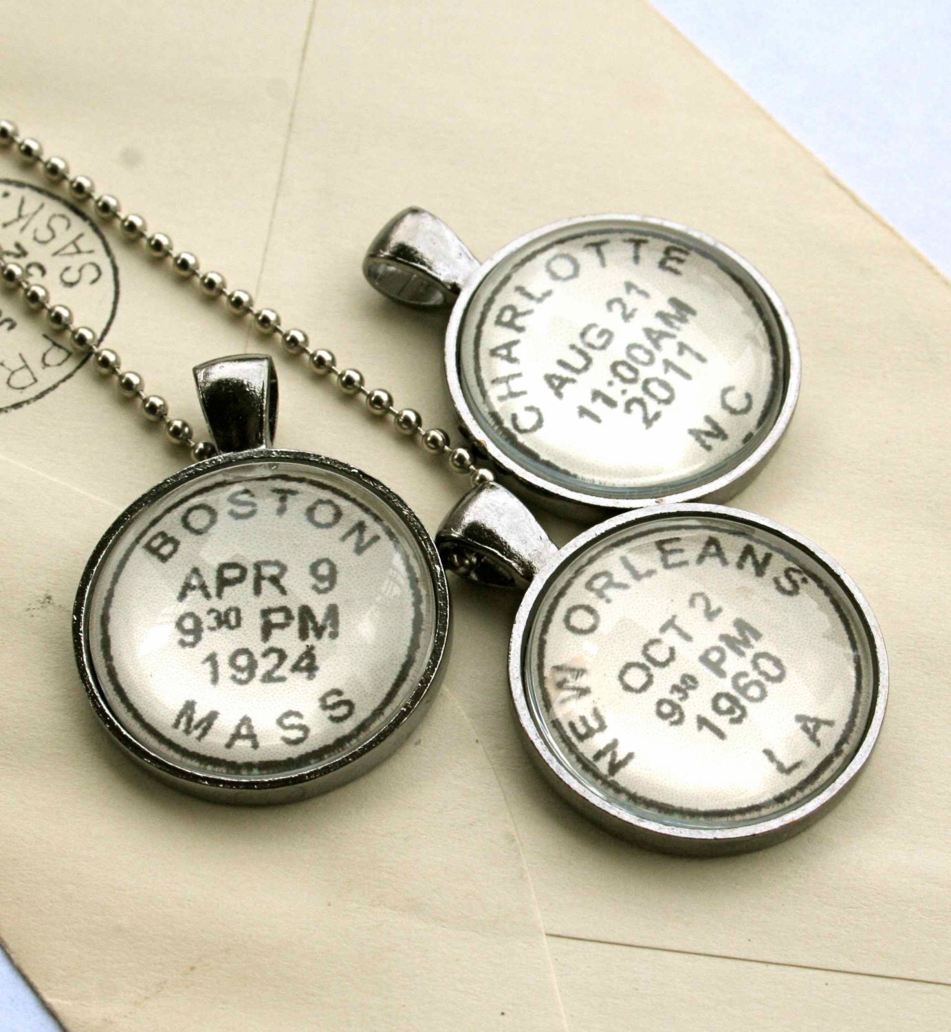 Custom Postmark Necklace - Custom Children's Names Birth Dates Engagement Wedding Anniversary Personalized Jewelry