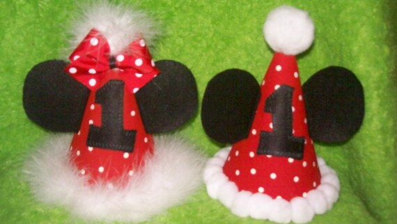 Minnie Mickey Mouse Birthday Party hats - Babies 1st Birthday Party hat - Twins Birthday party hats Il_570xn
