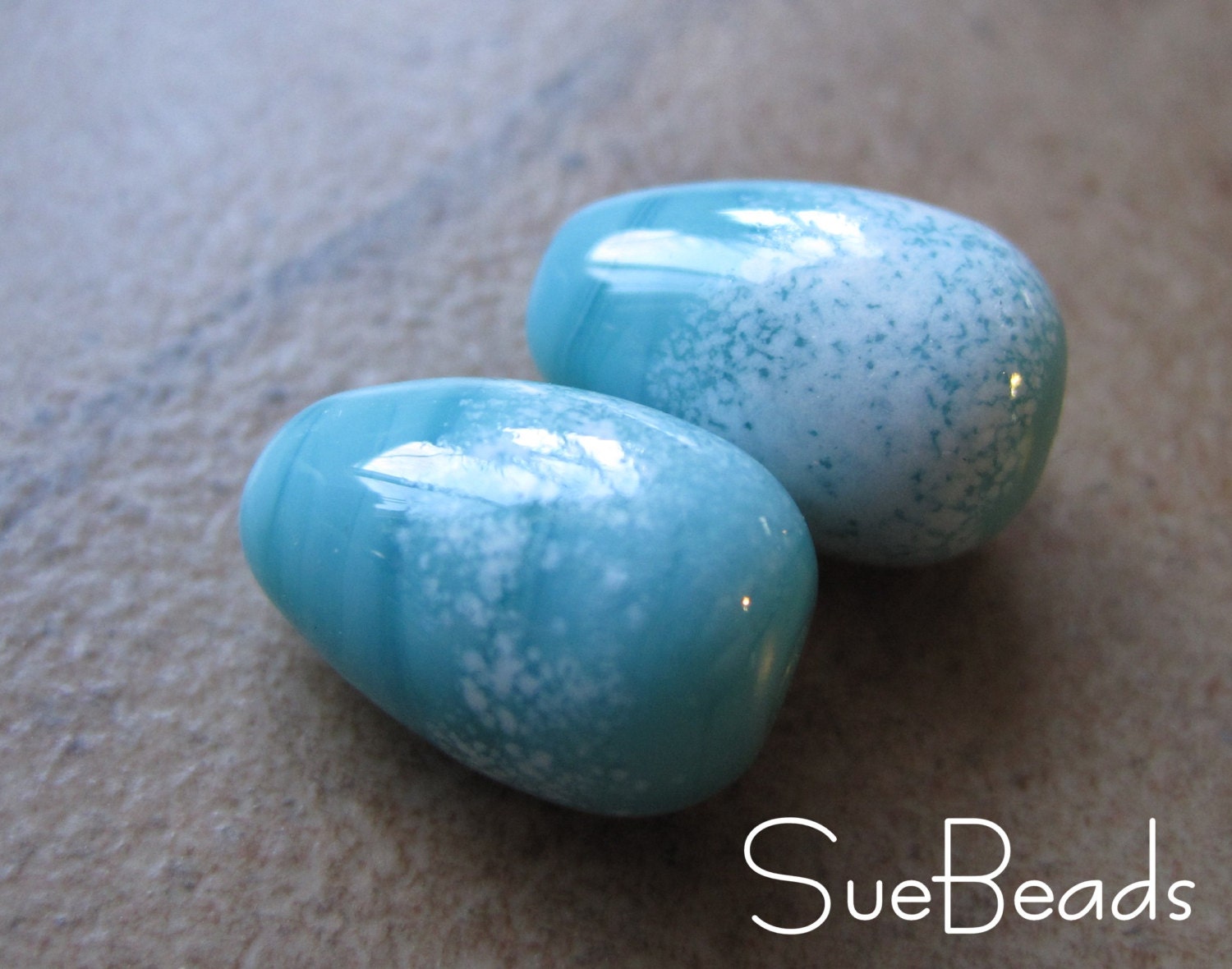 Lampwork Beads - SueBeads - Egg Shaped Beads - Egg Bead Pairs - Bright Blue with White Egg Beads - Handmade Lampwork Beads - SRA M67