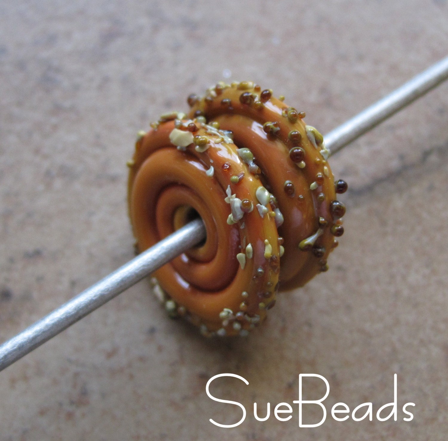 Lampwork Beads - SueBeads - Disc Beads - Red Roof Tile Disc Bead Pair - Handmade Lampwork Beads - SRA M67