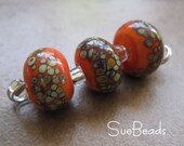 Lampwork Beads - SueBeads - Mango Raku Trio - Handmade Lampwork Beads - SRA M67