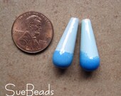 SueBeads - Aqua and Sapphire Enameled Teardrop Bead Pair - Enameled Beads
