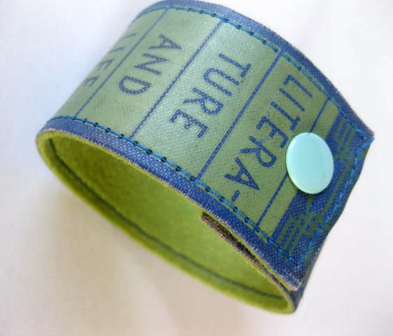 Literature and Life: Book One, Recycled Book Binding Cuff Bracelet/ Bookmark