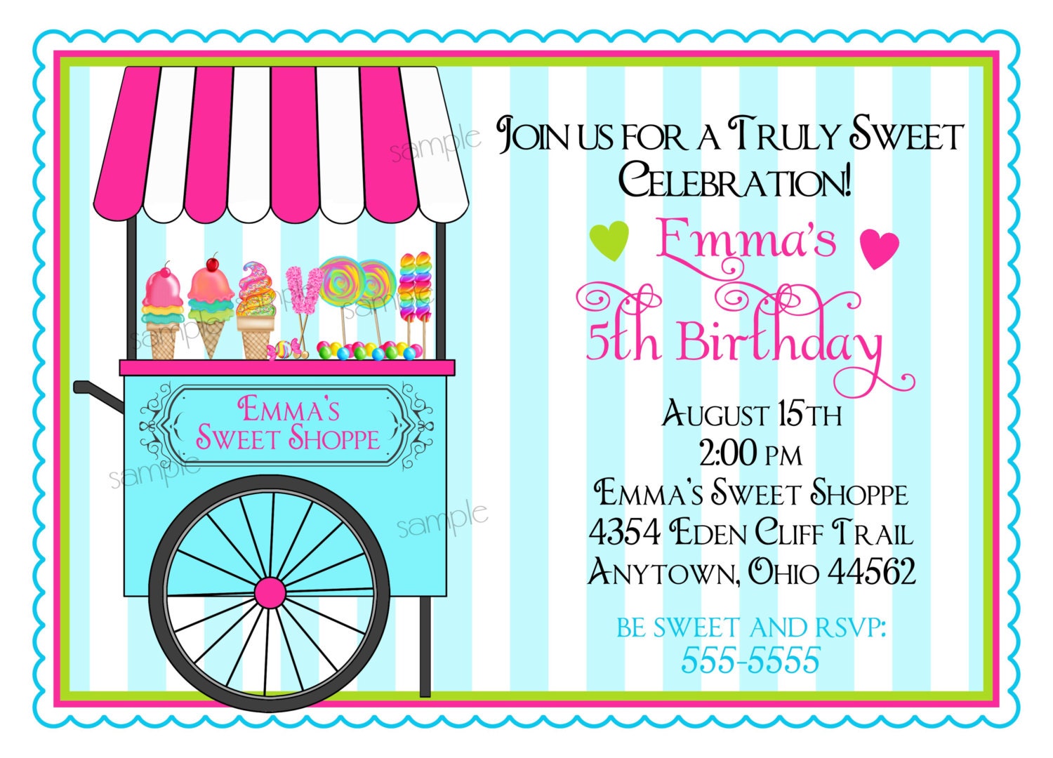 Sweet Shoppe Invitations, Sweet Shoppe Cart, Candyland, Sweet Shoppe, Sweet shop, BIrthday, Children, Girls Il_170x135