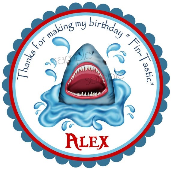 Shark Stickers, Sharks In Water, Sharks, Ocean, under the sea, Party, Birthday, favor Stickers, set of 12 Il_570xn
