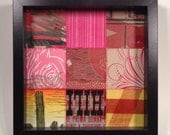 SEWN PAPER QUILT black no.25 (9"x9") Framed, Hand Printed, Stitched Monoprint Square Letterpress