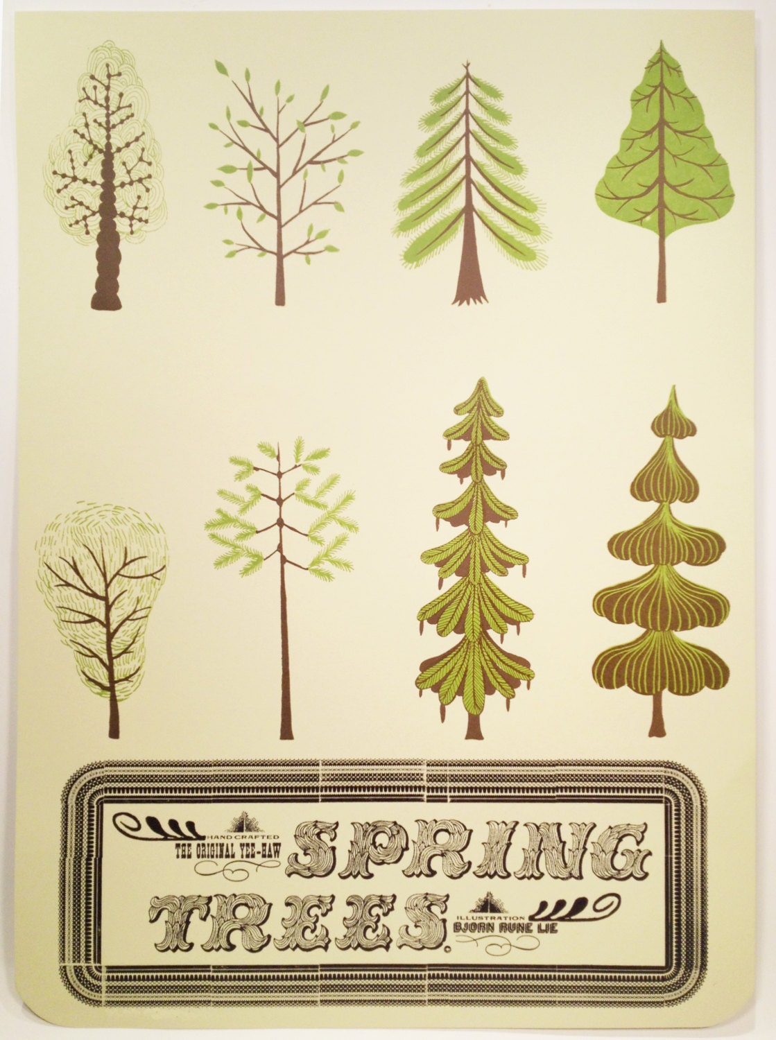 Spring Trees One Sheet Hand Printed Letterpress Print