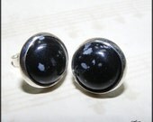 Snowflake Obsidian Stud Post Earrings, Silver Studs, 12mm Earrings