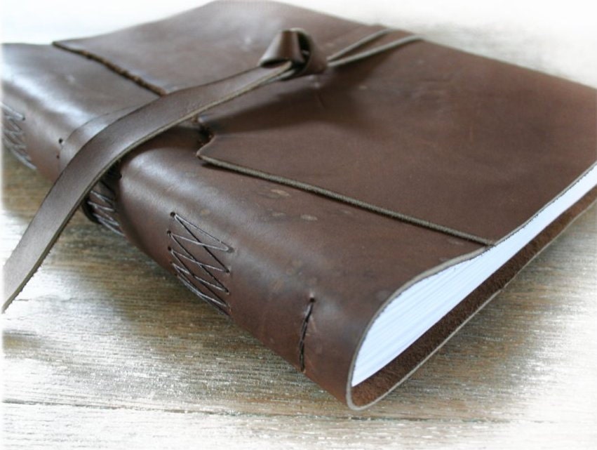 Book of Memories - Deluxe Large Handmade Leather Sketchbook / Guestbook - 12"x9" portrait - soft cover . dark antique brown (320 pgs)