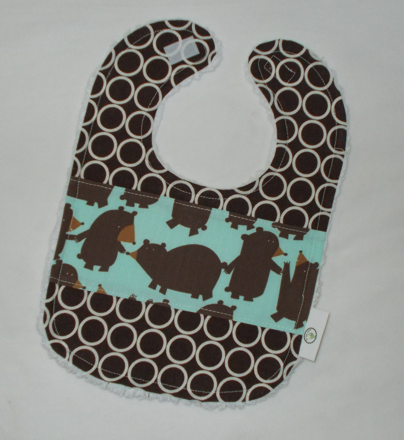 Light Blue Get Together Bears and Circles Chenille Bib